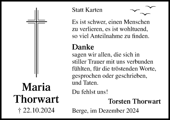 Traueranzeige von Maria Thorwart von Neue Osnabrücker Zeitung GmbH & Co. KG