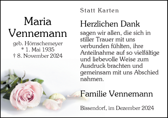 Traueranzeige von Maria Vennemann von Neue Osnabrücker Zeitung GmbH & Co. KG