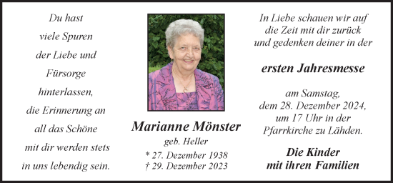 Traueranzeige von Marianne Mönster von Neue Osnabrücker Zeitung GmbH & Co. KG