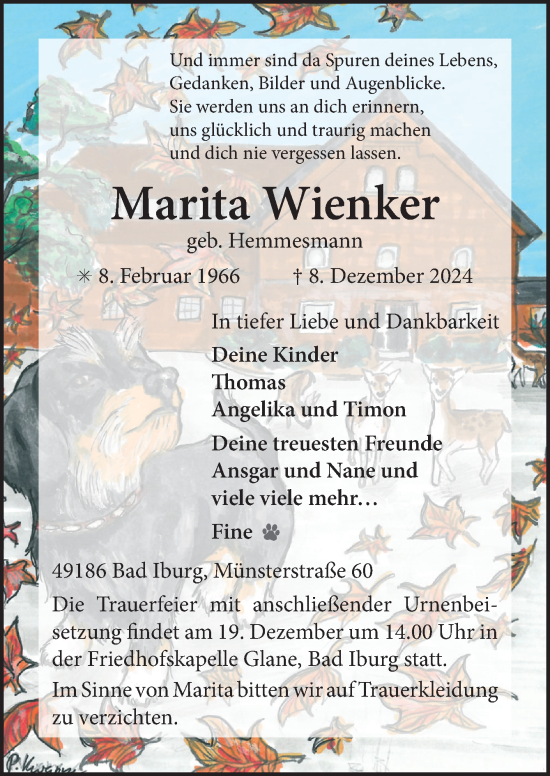 Traueranzeige von Marita Wienker von Neue Osnabrücker Zeitung GmbH & Co. KG