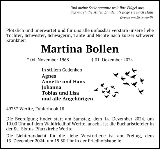 Traueranzeige von Martina Bollen von Neue Osnabrücker Zeitung GmbH & Co. KG