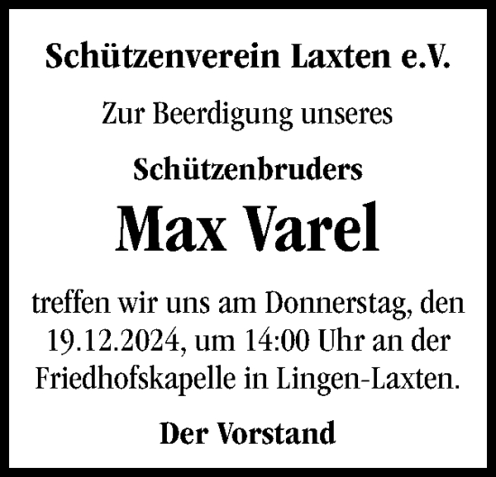 Traueranzeige von Max Varel von Neue Osnabrücker Zeitung GmbH & Co. KG