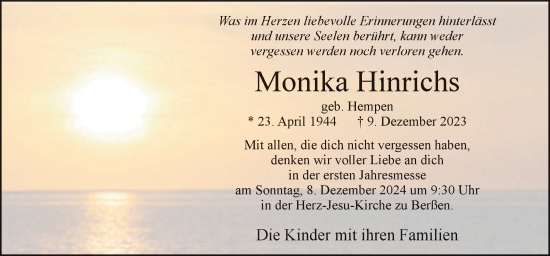 Traueranzeige von Monika Hinrichs von Neue Osnabrücker Zeitung GmbH & Co. KG