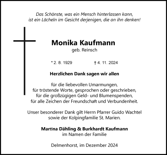 Traueranzeige von Monika Kaufmann von DK Medien GmbH & Co. KG