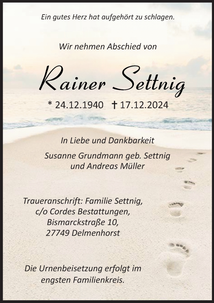  Traueranzeige für Rainer Settnig vom 21.12.2024 aus DK Medien GmbH & Co. KG