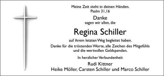 Traueranzeige von Regina Schiller von Neue Osnabrücker Zeitung GmbH & Co. KG