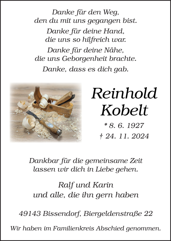 Traueranzeige von Reinhold Kobelt von Neue Osnabrücker Zeitung GmbH & Co. KG