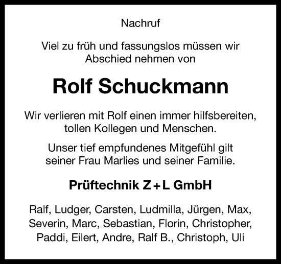 Traueranzeige von Rolf Schuckmann von Neue Osnabrücker Zeitung GmbH & Co. KG