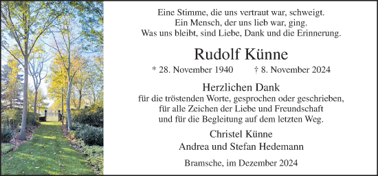 Traueranzeige von Rudolf Künne von Neue Osnabrücker Zeitung GmbH & Co. KG