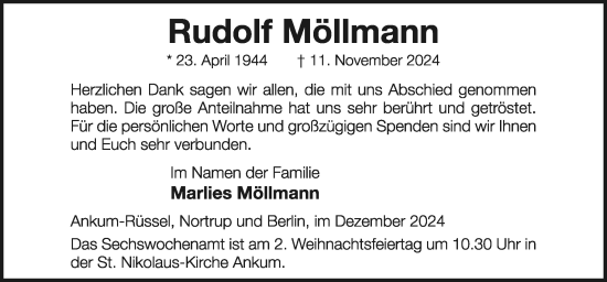 Traueranzeige von Rudolf Möllmann von Neue Osnabrücker Zeitung GmbH & Co. KG