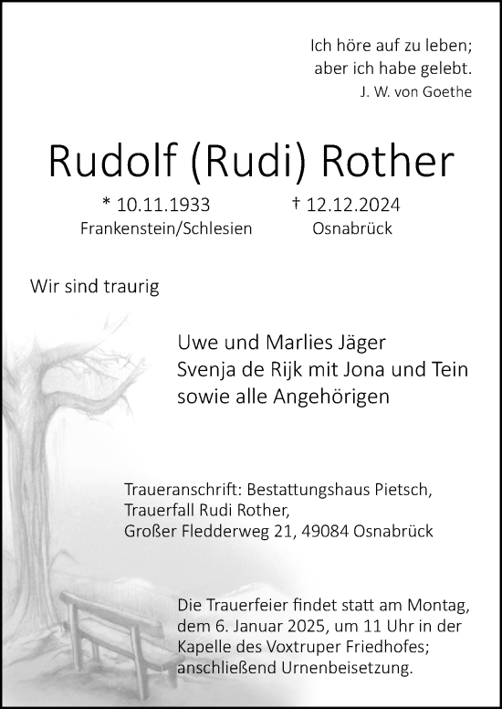 Traueranzeige von Rudolf Rother von Neue Osnabrücker Zeitung GmbH & Co. KG