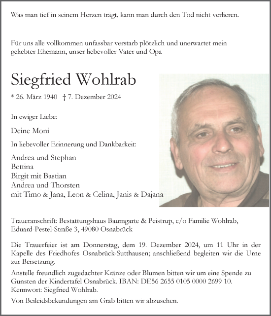 Traueranzeige von Siegfried Wohlrab von Neue Osnabrücker Zeitung GmbH & Co. KG