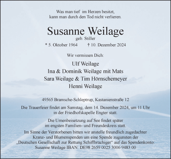 Traueranzeige von Susanne Weilage von Neue Osnabrücker Zeitung GmbH & Co. KG