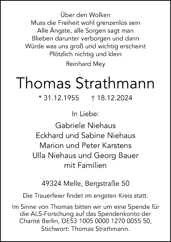 Traueranzeige von Thomas Strathmann von Neue Osnabrücker Zeitung GmbH & Co. KG