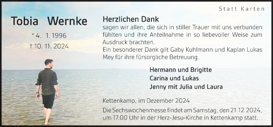 Traueranzeige von Tobias Wernke von Neue Osnabrücker Zeitung GmbH & Co. KG