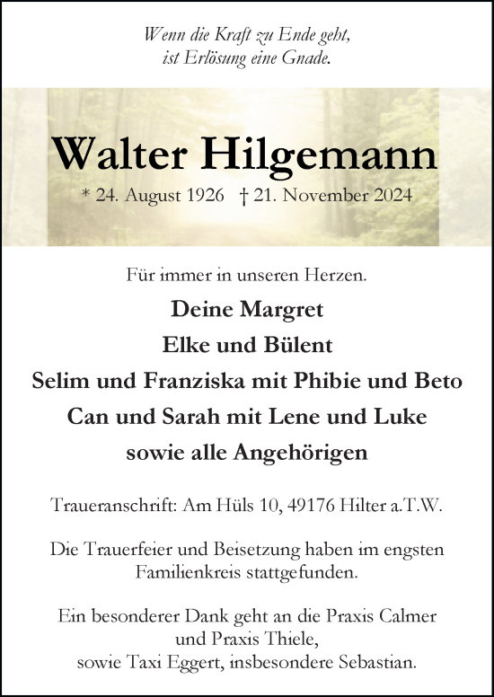 Traueranzeige von Walter Hilgemann von Neue Osnabrücker Zeitung GmbH & Co. KG