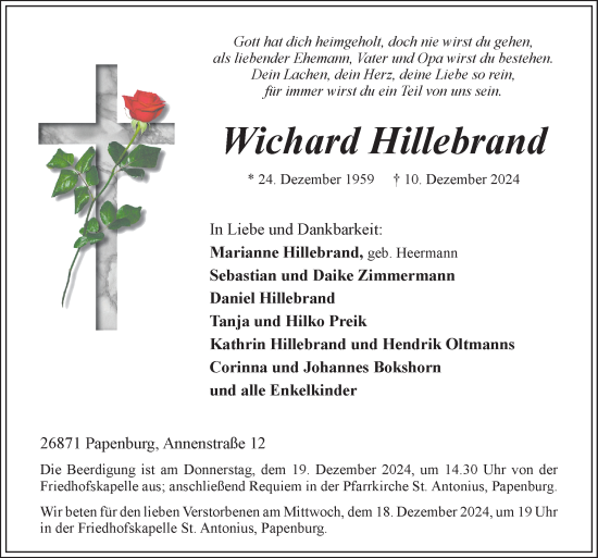 Traueranzeige von Wichard Hillebrand von Neue Osnabrücker Zeitung GmbH & Co. KG