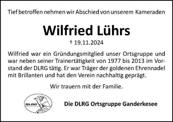 Traueranzeige von Wilfried Lührs von DK Medien GmbH & Co. KG