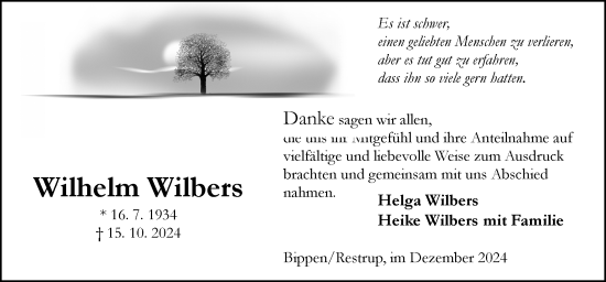 Traueranzeige von Wilhelm Wilbers von Neue Osnabrücker Zeitung GmbH & Co. KG