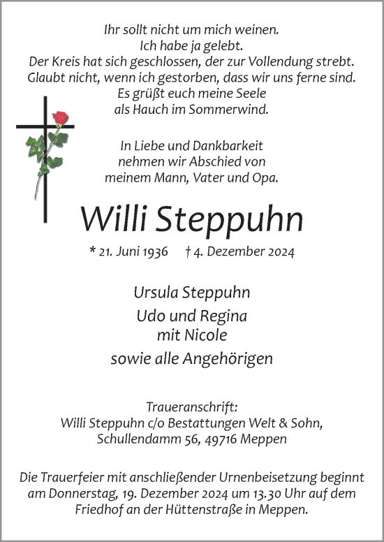 Traueranzeige von Willi Steppuhn von Neue Osnabrücker Zeitung GmbH & Co. KG