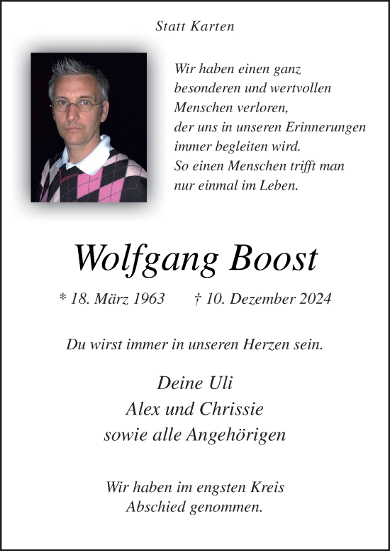 Traueranzeige von Wolfgang Boost von Neue Osnabrücker Zeitung GmbH & Co. KG