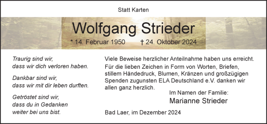 Traueranzeige von Wolfgang Strieder von Neue Osnabrücker Zeitung GmbH & Co. KG