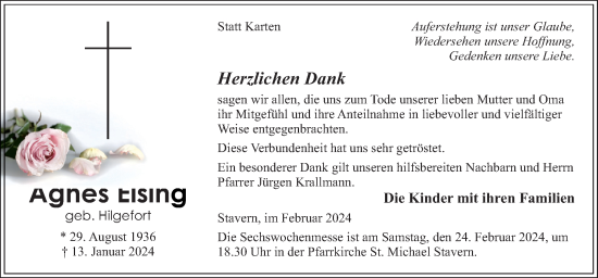 Traueranzeige von Agnes Eising von Neue Osnabrücker Zeitung GmbH & Co. KG