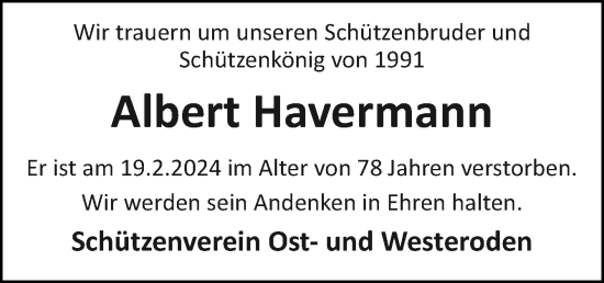 Traueranzeige von Albert Havermann von Neue Osnabrücker Zeitung GmbH & Co. KG