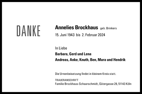 Traueranzeige von Annelies Brockhaus von Neue Osnabrücker Zeitung GmbH & Co. KG