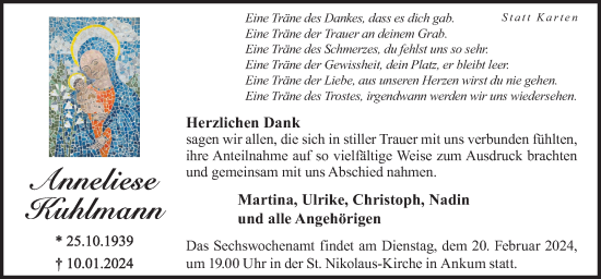 Traueranzeige von Anneliese Kuhlmann von Neue Osnabrücker Zeitung GmbH & Co. KG