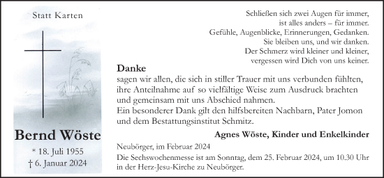 Traueranzeige von Bernd Wöste von Neue Osnabrücker Zeitung GmbH & Co. KG