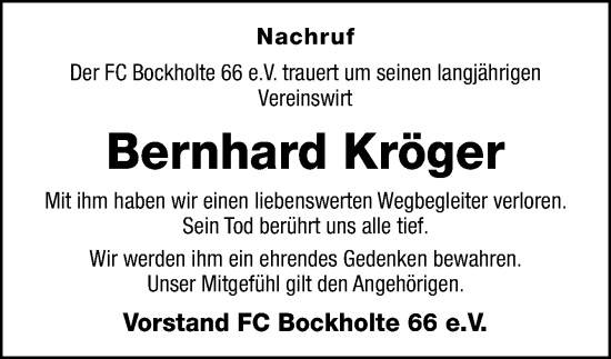 Traueranzeige von Bernhard Kröger von Neue Osnabrücker Zeitung GmbH & Co. KG