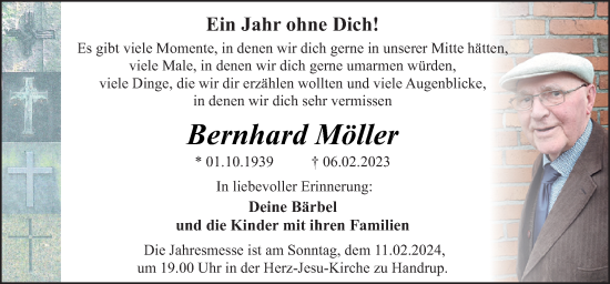 Traueranzeige von Bernhard Möller von Neue Osnabrücker Zeitung GmbH & Co. KG