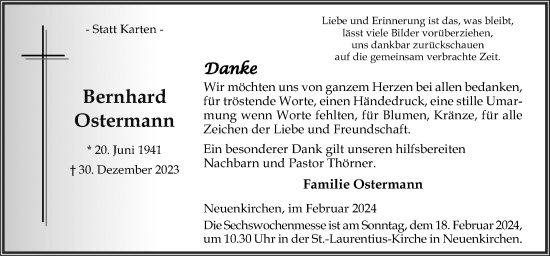 Traueranzeige von Bernhard Ostermann von Neue Osnabrücker Zeitung GmbH & Co. KG