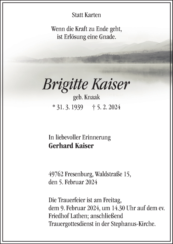Traueranzeige von Brigitte Kaiser von Neue Osnabrücker Zeitung GmbH & Co. KG