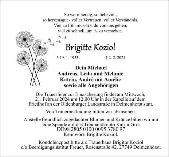 Traueranzeige von Brigitte Koziol von DK Medien GmbH & Co. KG