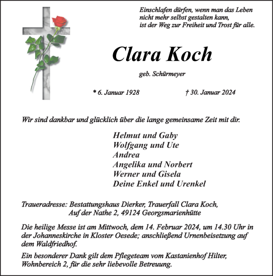 Traueranzeige von Clara Koch von Neue Osnabrücker Zeitung GmbH & Co. KG