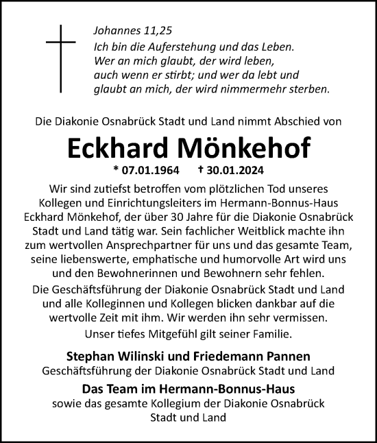 Traueranzeige von Eckhard Mönkehof von Neue Osnabrücker Zeitung GmbH & Co. KG