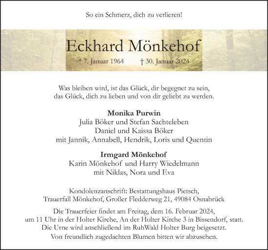 Traueranzeige von Eckhard Mönkehof von Neue Osnabrücker Zeitung GmbH & Co. KG