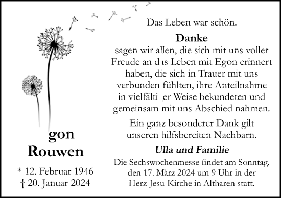 Traueranzeige von Egon Rouwen von Neue Osnabrücker Zeitung GmbH & Co. KG