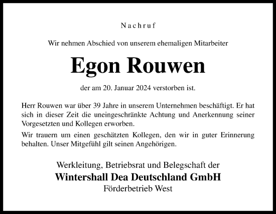 Traueranzeige von Egon Rouwen von Neue Osnabrücker Zeitung GmbH & Co. KG