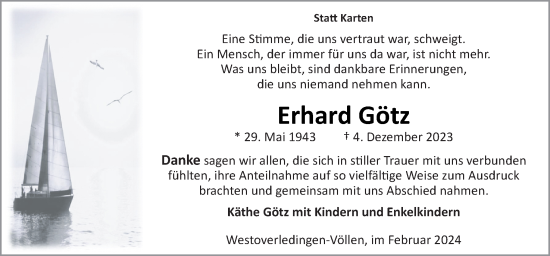 Traueranzeige von Erhard Götz von Neue Osnabrücker Zeitung GmbH & Co. KG