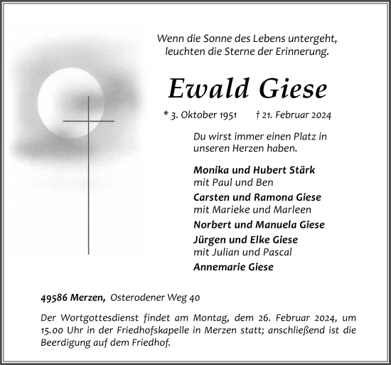 Traueranzeige von Ewald Giese von Neue Osnabrücker Zeitung GmbH & Co. KG