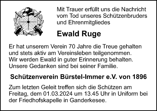 Traueranzeige von Ewald Ruge von DK Medien GmbH & Co. KG