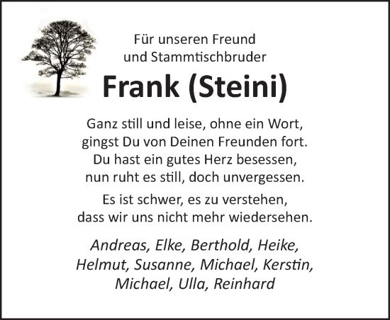 Traueranzeige von Frank  von Neue Osnabrücker Zeitung GmbH & Co. KG