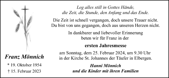 Traueranzeige von Franz Mönnich von Neue Osnabrücker Zeitung GmbH & Co. KG