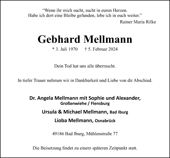 Traueranzeige von Gebhard Mellmann von Neue Osnabrücker Zeitung GmbH & Co. KG