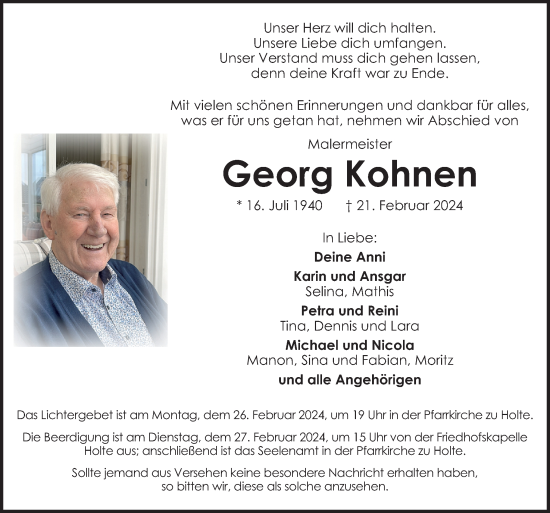 Traueranzeige von Georg Kohnen von Neue Osnabrücker Zeitung GmbH & Co. KG