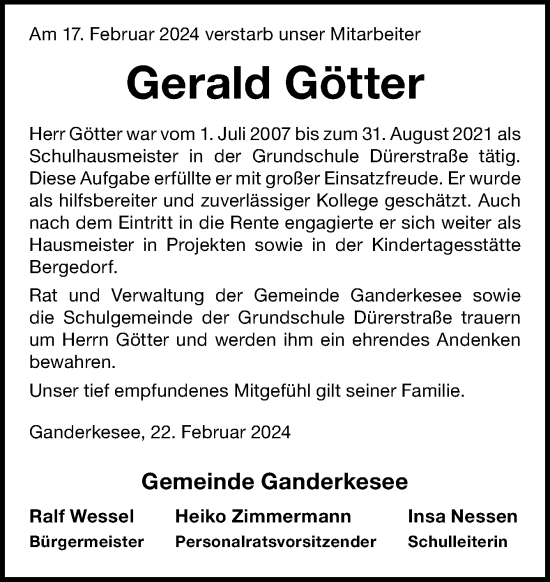 Traueranzeige von Gerald Götter von DK Medien GmbH & Co. KG