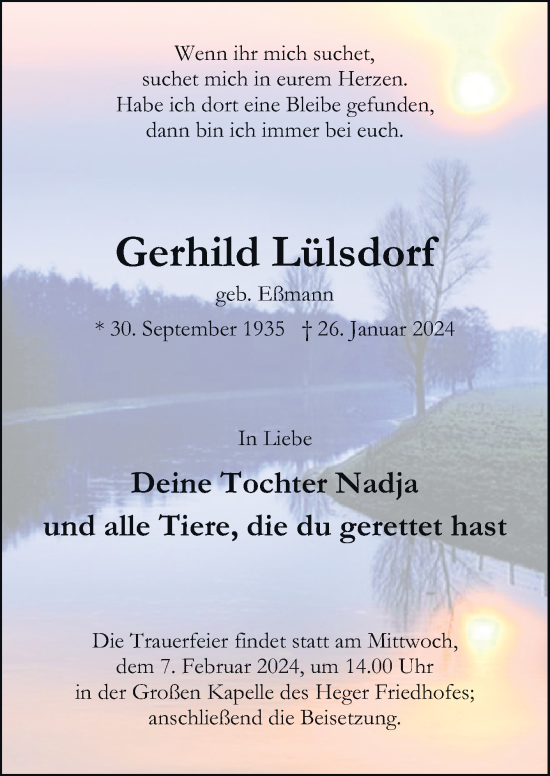 Traueranzeige von Gerhild Lülsdorf von Neue Osnabrücker Zeitung GmbH & Co. KG